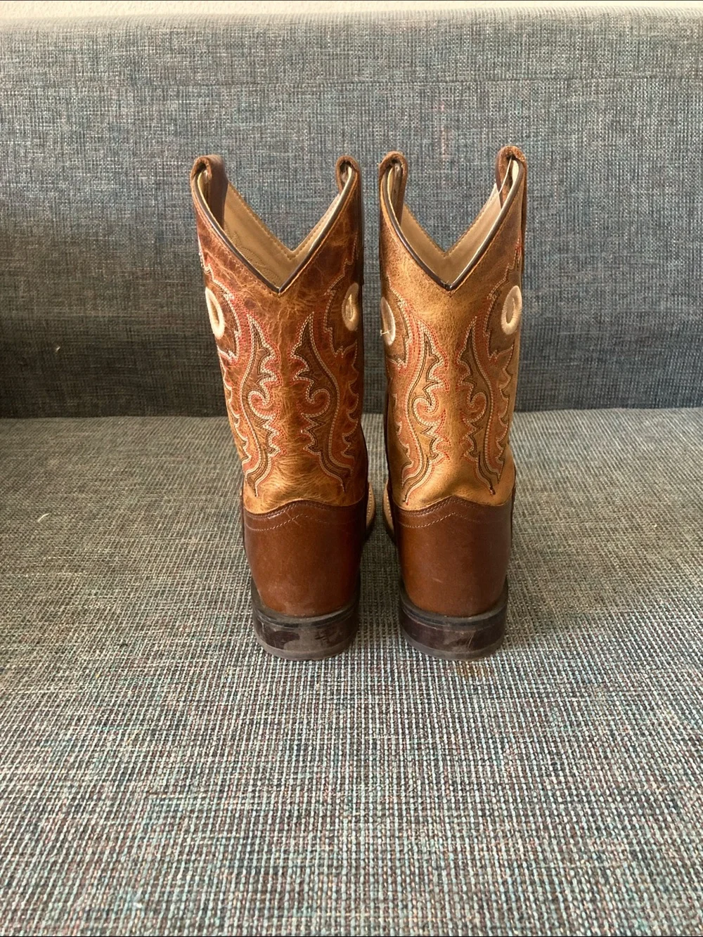 Old West Leather Kids Western Boots with Red Stitching